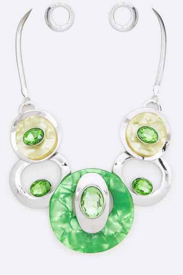 CRYSTAL HOOPS NECKLACE SET (Green)