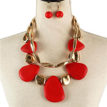 Red Fashion Wood Necklace Set