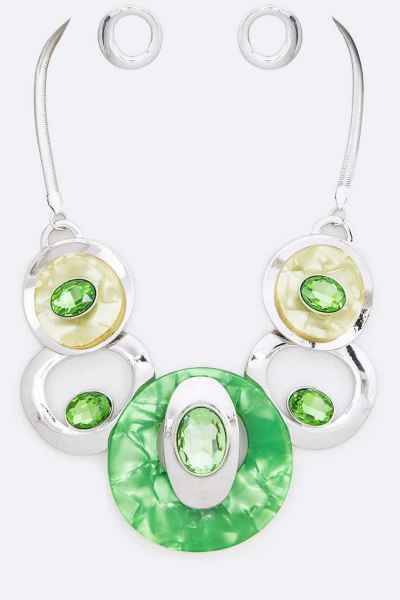 CRYSTAL HOOPS NECKLACE SET (Green)