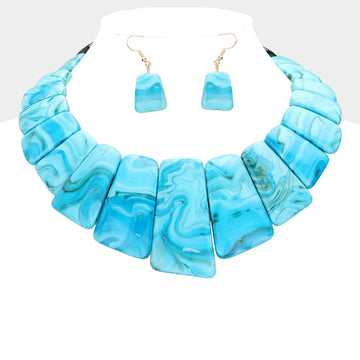 Marble Blue Bib Necklace Set