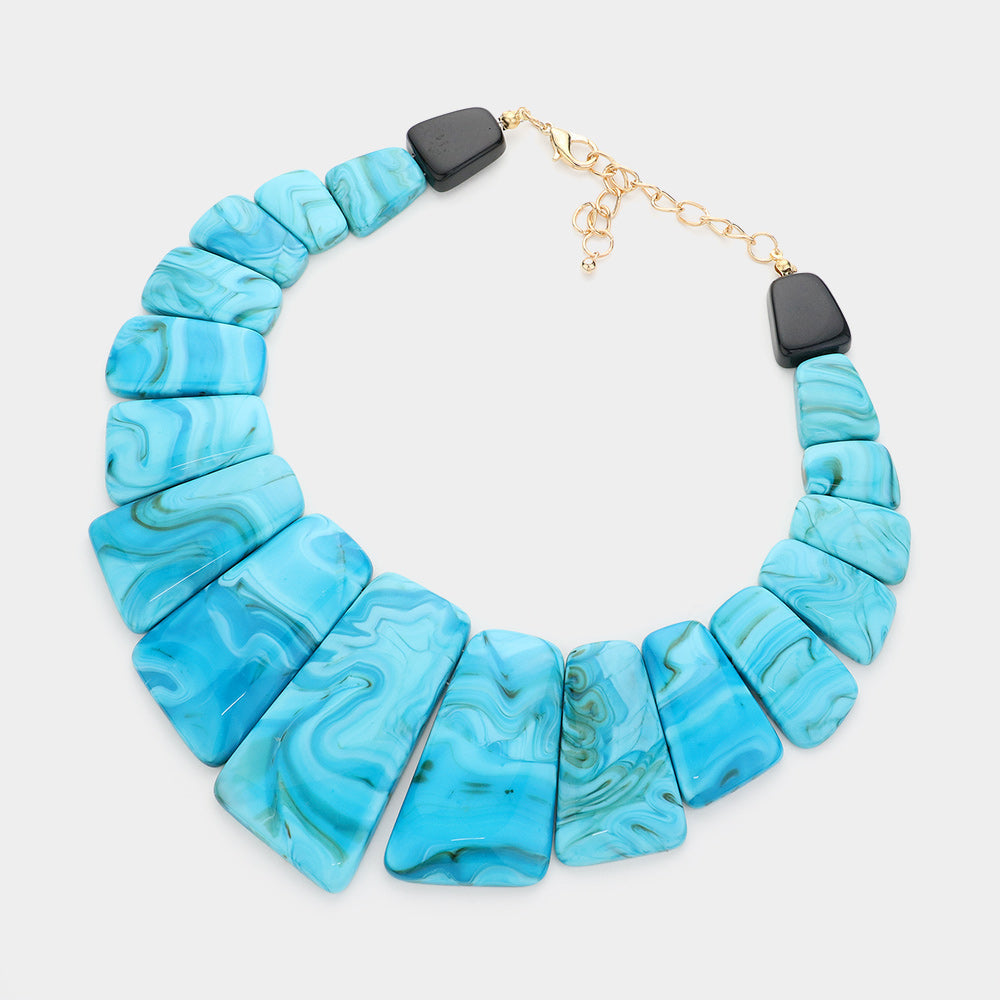 Marble Blue Bib Necklace Set