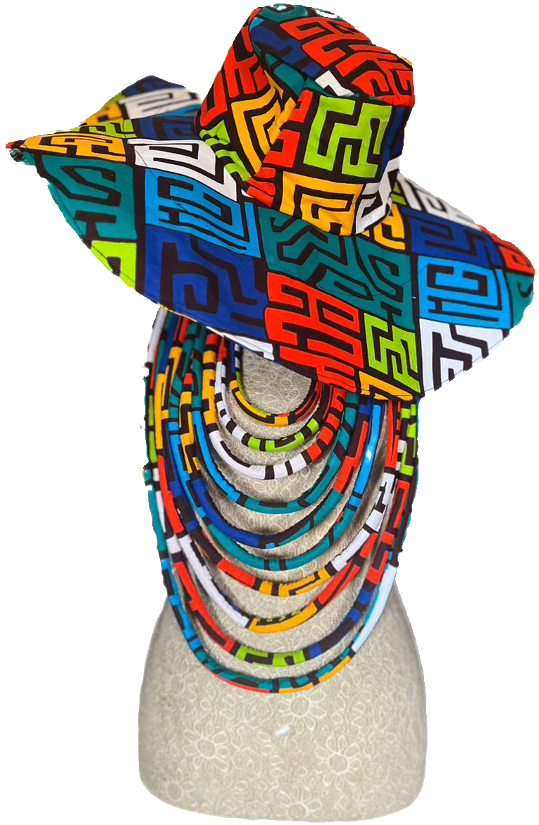 Color-block Ankara Hat and Necklace Set