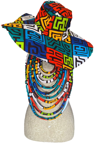 Color-block Ankara Hat and Necklace Set